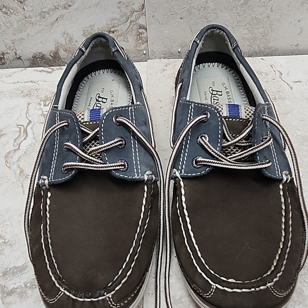 G. H. Bass & Co Boat Shoes Mens 8.5 M Bass Yacht Leather Blue And Brown